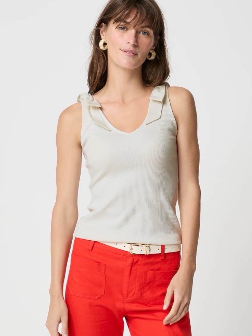 J. Crew Ribbed V-Neck Tank with Shoulder Ties - Cream